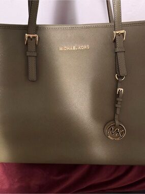 Michael Kors Olive Saffiano Leather Tote with Gold Hardware